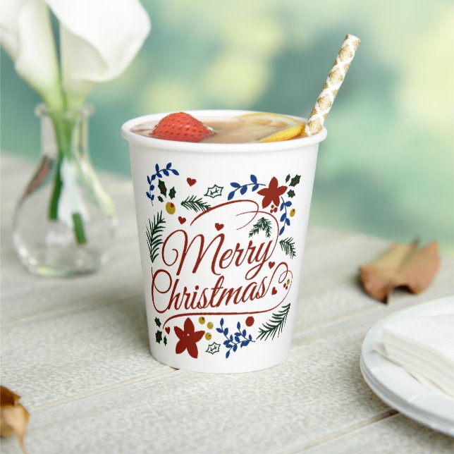 Floral Merry Christmas   Paper Cups (Insitu)