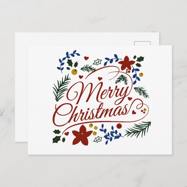 Floral Merry Christmas Postcard (Front/Back)
