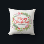 Floral Merry Christmas Red Berry Wreath Cushion<br><div class="desc">A Pretty decorative Christmas holiday wreath pillow. Personalise it to make it yours.Designed for you by Blackberry Boulevard.</div>