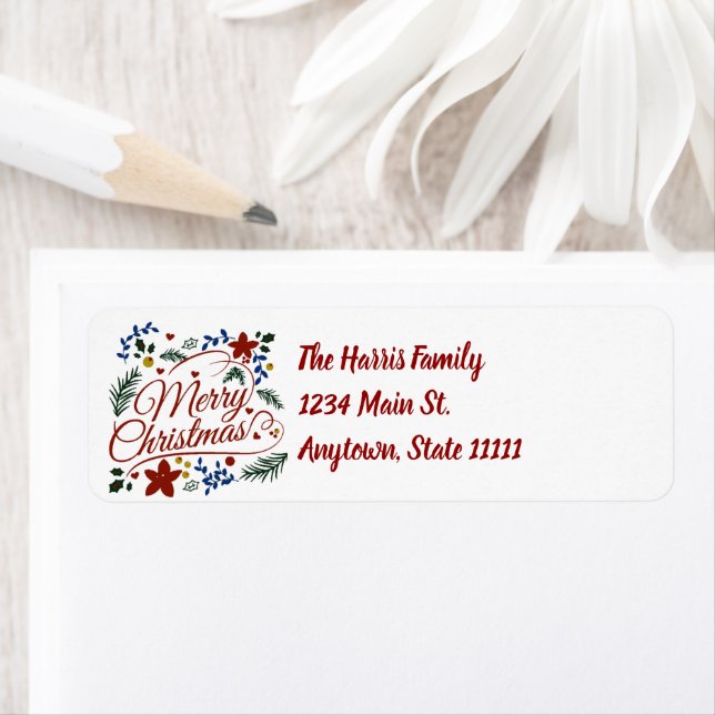 Floral Merry Christmas   Return Address Label (Insitu)