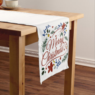 Floral Merry Christmas   Short Table Runner