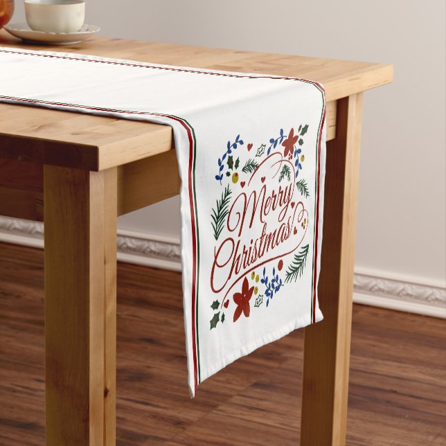 Floral Merry Christmas   Short Table Runner (In Situ)