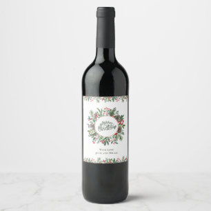 Floral Merry Christmas Wine Label