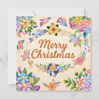 Floral Merry Christmas Wreath Holiday Card