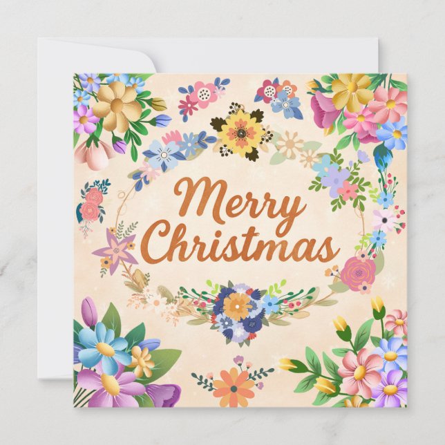 Floral Merry Christmas Wreath Holiday Card (Front)
