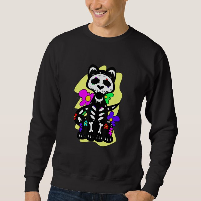 Floral Mexican Cat Day of the Dead Dia De Muertos  Sweatshirt (Front)