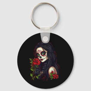 Floral Mexican Day of The Dead Dia De Muertos Key Ring
