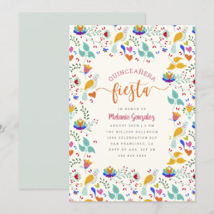 Floral Mexican Embroidery Quinceañera Fiesta Invitation
