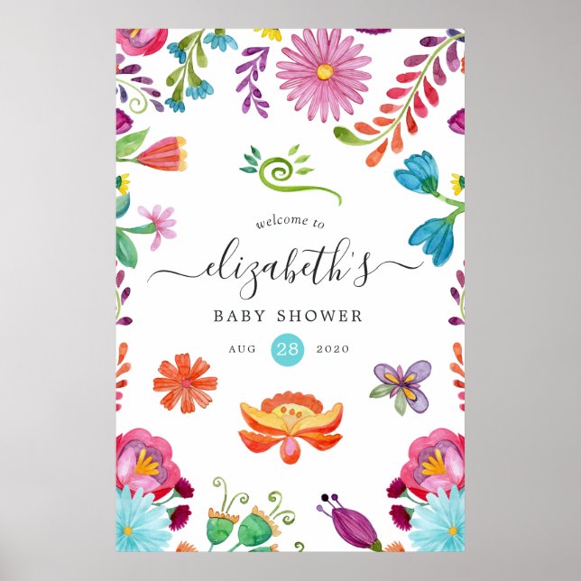 Floral Mexican Fiesta Baby or Bridal Shower Poster (Front)