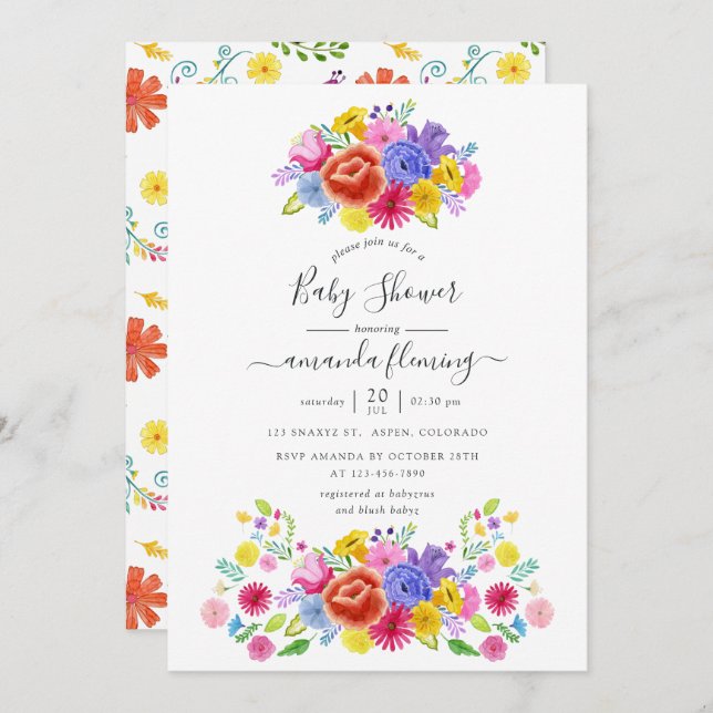 Floral Mexican Fiesta Baby Shower Invitation (Front/Back)