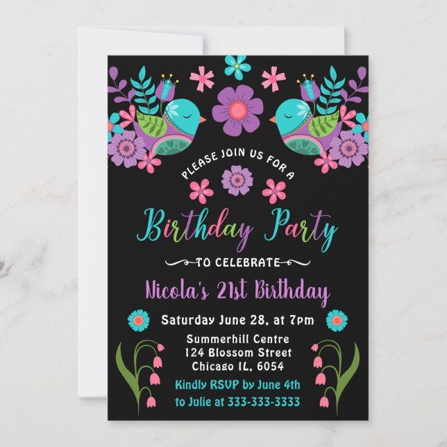 Floral Mexican Fiesta Birthday Party Invitation (Front)