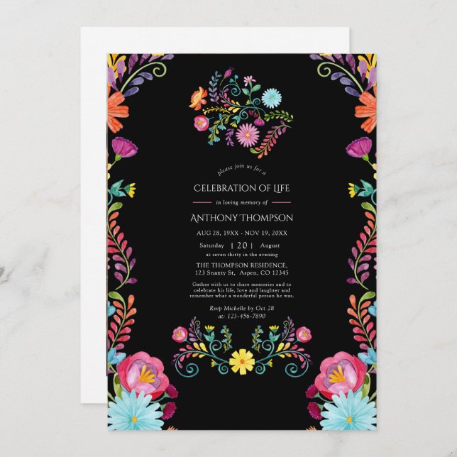 Floral Mexican Fiesta Celebration of Life Invitation (Front/Back)