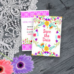 Floral Mexican Fiesta & Papel Picado White Save The Date<br><div class="desc">Floral Save the Date card in colourful Mexican Fiesta style and decorated both sides with folk art flowers and papel picado. The wording on the front simply reads "Save the Date". On the back, the template is set up ready for you to add your special date, your name, the occasion...</div>