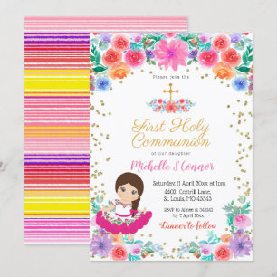 Floral Mexican Girl Christening Invitation
