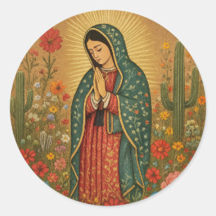 Floral Mexican Mary Guadalupe Religious Classic Round Sticker