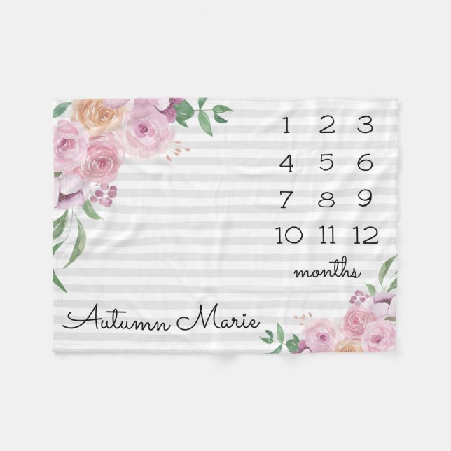 Floral Milestone Baby Blanket (Front (Horizontal))