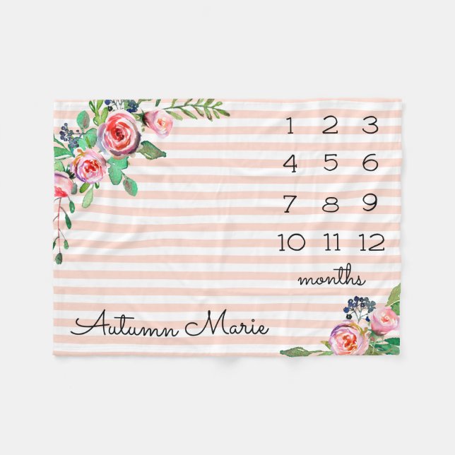 Floral Milestone Baby Blanket (Front (Horizontal))