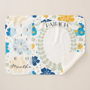 Floral Milestone Picture Prop Sherpa Blanket