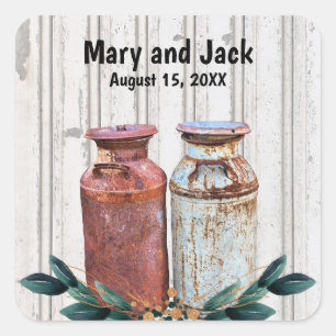 Floral Milk Cans Vintage Rustic Antique Square Sticker