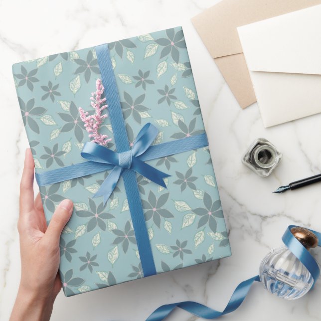 Floral Mille Fleurs Flower Pattern Blue Wrapping Paper (Gifting)