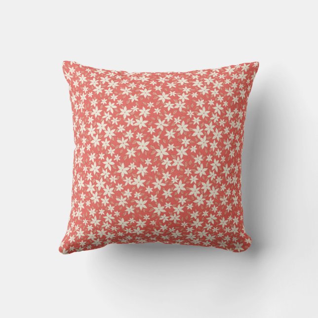 Floral Mille Fleurs Red Off-white pattern Cushion (Back)