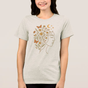 Floral Mind – Line Art Nature Goddess Tri-Blend Shirt