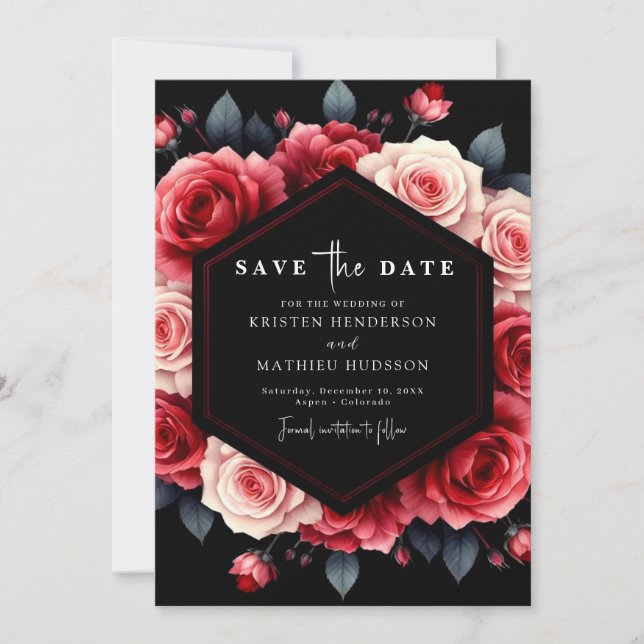 Floral Minimal Crimson Red Wedding Save The Date (Front)