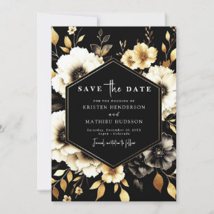 Floral Minimal Gold and Black Wedding Save The Date