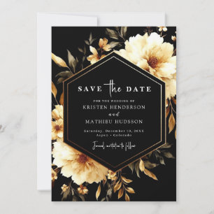 Floral Minimal Gold and Black Wedding Save The Date