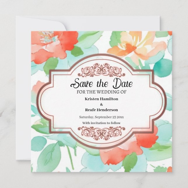 Floral Minimal Wedding Save The Date Card (Front)