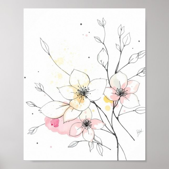Floral Minimalist Abstract Line Art Poster (Front)