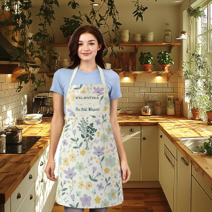 Floral Minimalist Cooking with Herbs - kitchen Apron