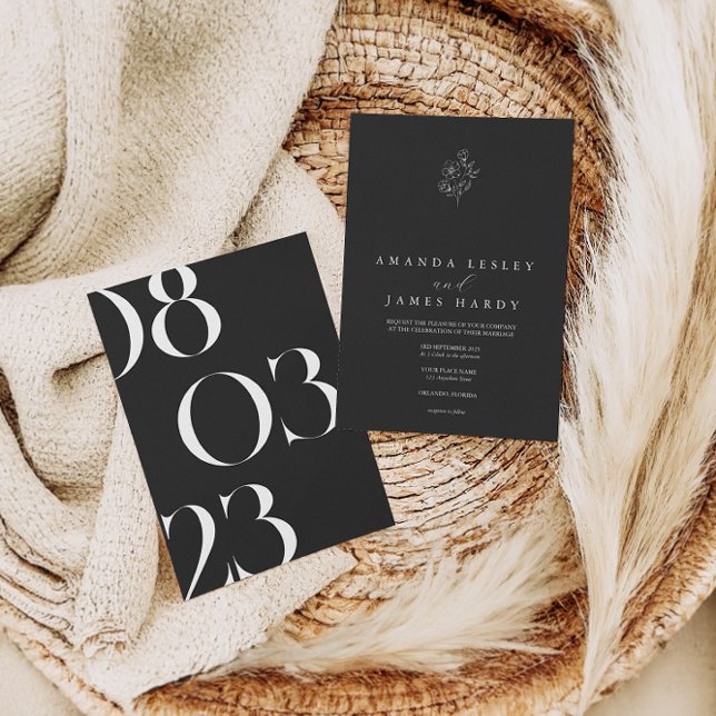 Floral Minimalist Elegant Black & White Wedding Invitation (Creator Uploaded)