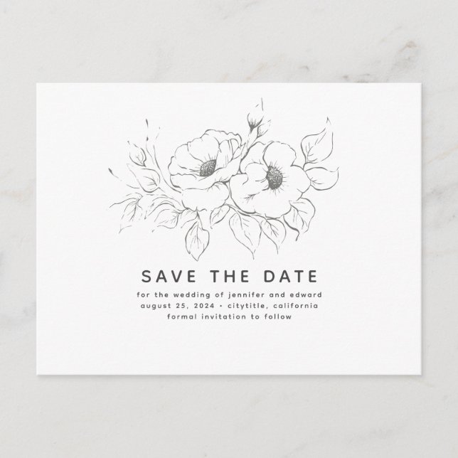 Floral Minimalist Elegant Save the Date Announcement Postcard (Front)