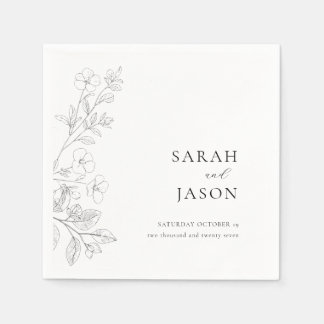 Floral Minimalist Wedding Invitation Napkin