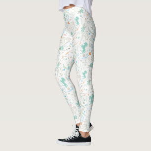 Floral Mint Coral Green Antler Arrow Pattern Leggings