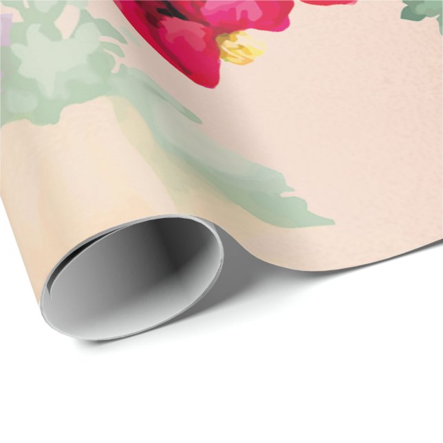 Floral Mint Garden Gold Pink Green Thunder-Bird Wrapping Paper (Roll Corner)
