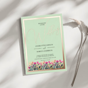 Floral Mint Green Rose Gold Foil Wedding Invite 