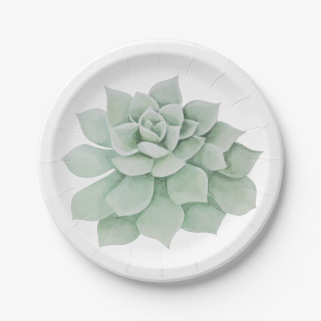 Floral Mint Green Succulent Cactus Wedding Party Paper Plate (Front)