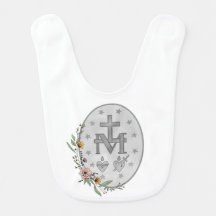 Floral Miraculous Medal Baby Bib