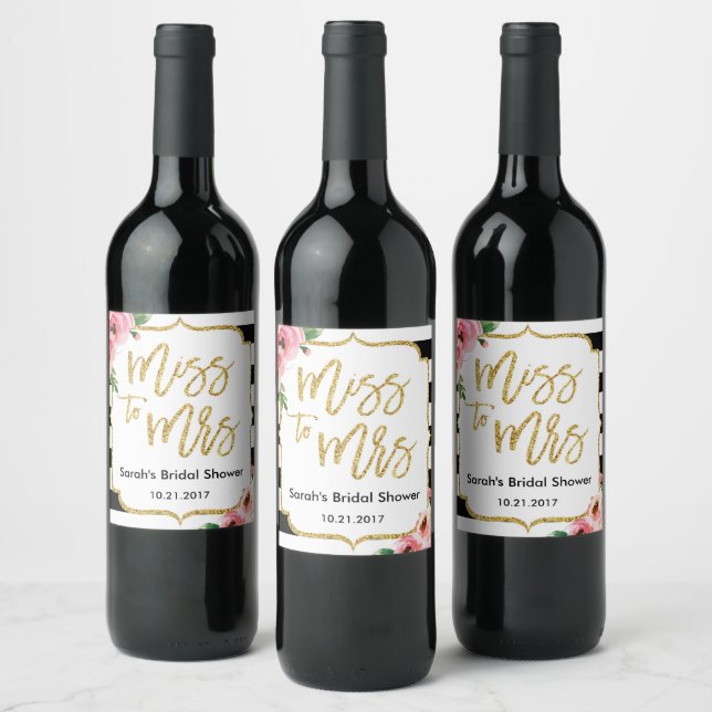 Floral Miss to Mrs Bridal Shower Wine Label (Bottles)