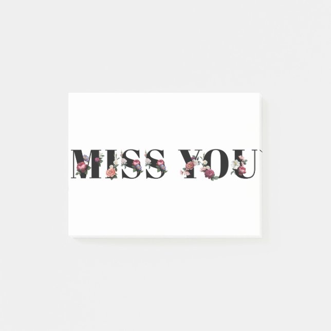 Floral miss you word typography design element post-it notes (Front)