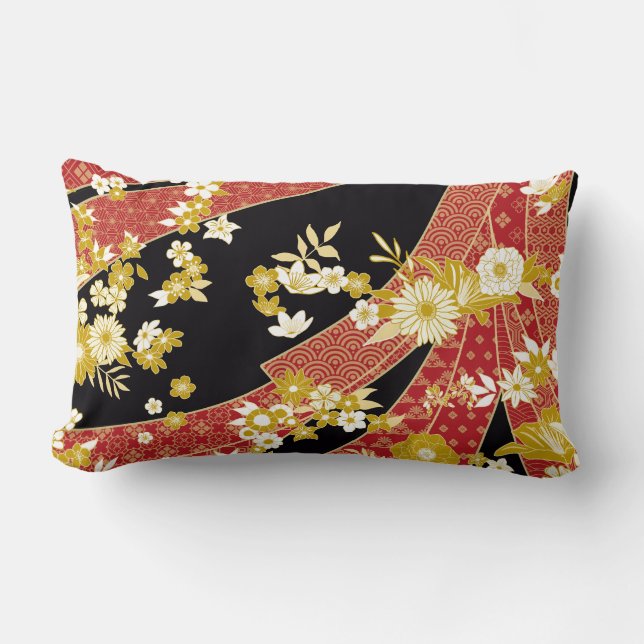 Floral Mix Kimono Pattern Lumbar Cushion (Front)