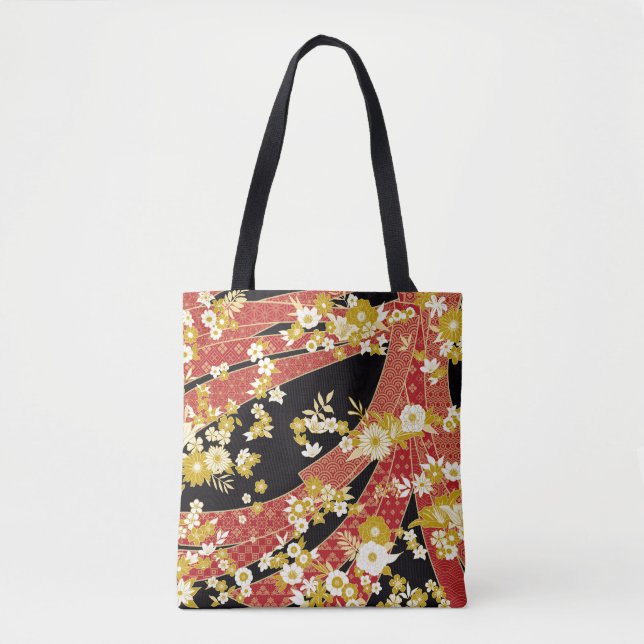 Floral Mix Kimono Pattern Tote Bag (Front)