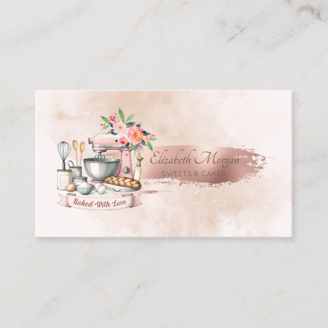 Floral Mixer Brush Stroke Watercolor Business Card (Front)