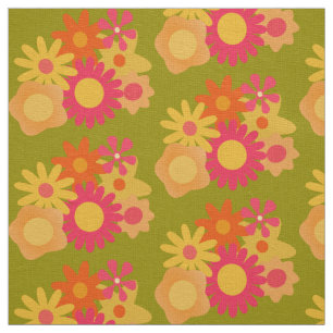 floral mod vintage pink green fabric