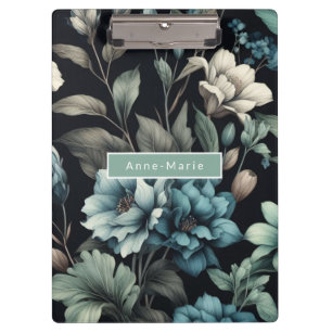 Floral modern black blue girly elegant stylish clipboard