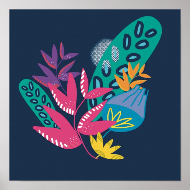 floral modern blue botanical simple poster (Front)