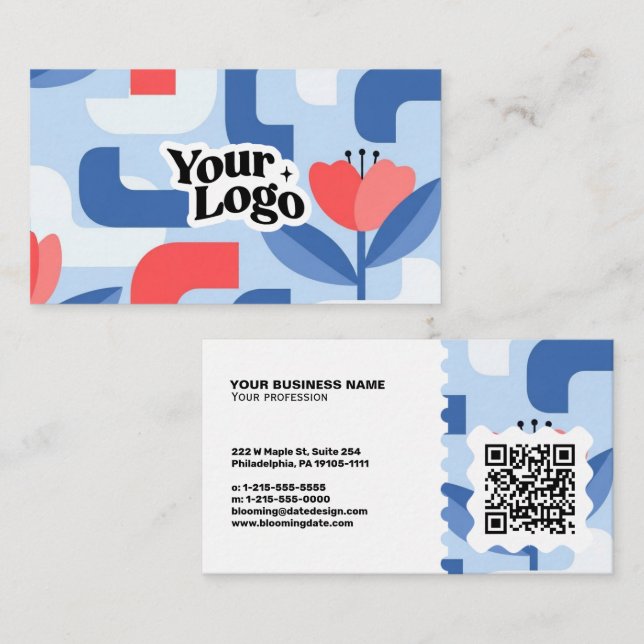 Floral Modern Business Card – Qr code & logo (Front/Back)