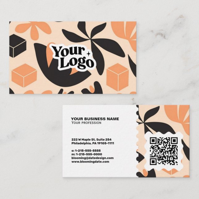 Floral Modern Business Card – Qr code & logo (Front/Back)
